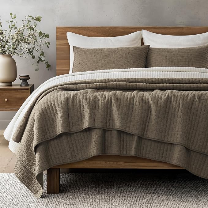 EVERGRACE Cross Stitch Pre-Washed Cotton Quilt Bedding Set King Size, Oversized by EVERGRACEHOME