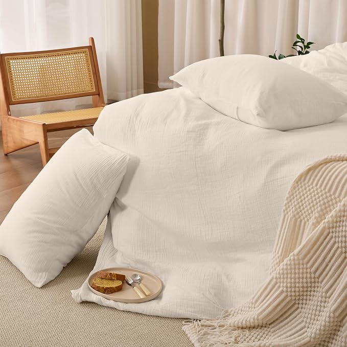 Ivory White Duvet Cover Queen Size, 100% Sandwashed Cotton Soft Queen Duvet - Image 9