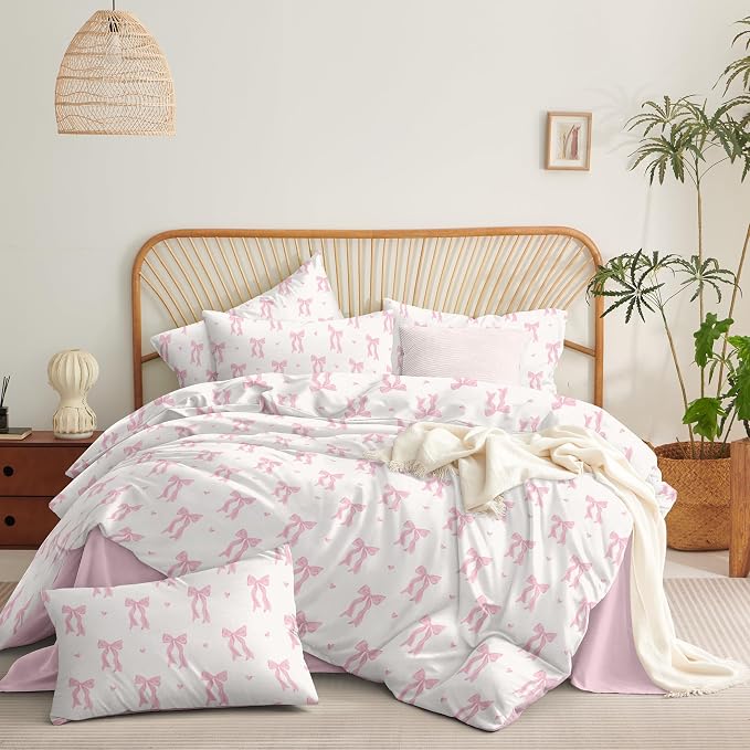Nayoroom Pink Bow Duvet Cover Queen Size Heart Duvet Cover Coquette Bedding Set - Image 4