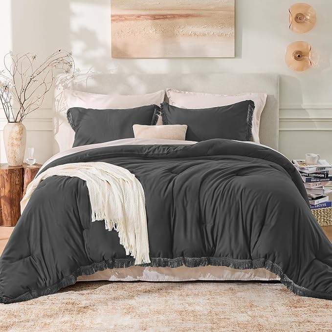 Andency Comforter Set Oversized King Dark Grey 120x120, 3 Pieces Boho Fall - Image 2