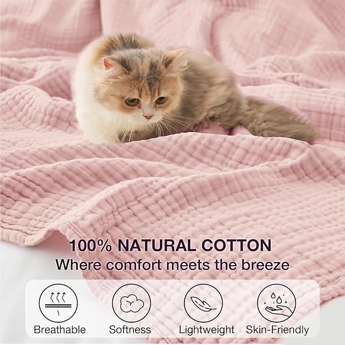 100% Cotton Muslin Blanket Queen 90" x 90", 6 Layers Breathable and Lightweight - Image 4