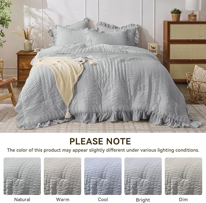 JOLLYVOGUE Light Grey King Comforter Set, 3 Pieces Seersucker Comforters King - Image 9