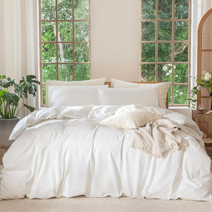 MooMee Bedding Duvet Cover Set 100% Washed Cotton Linen Like Textured by MOOMEE