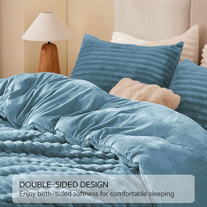 BEDELITE Fleece Oversized Queen Comforter Set -Super Soft & Warm Fluffy Blue - Image 5