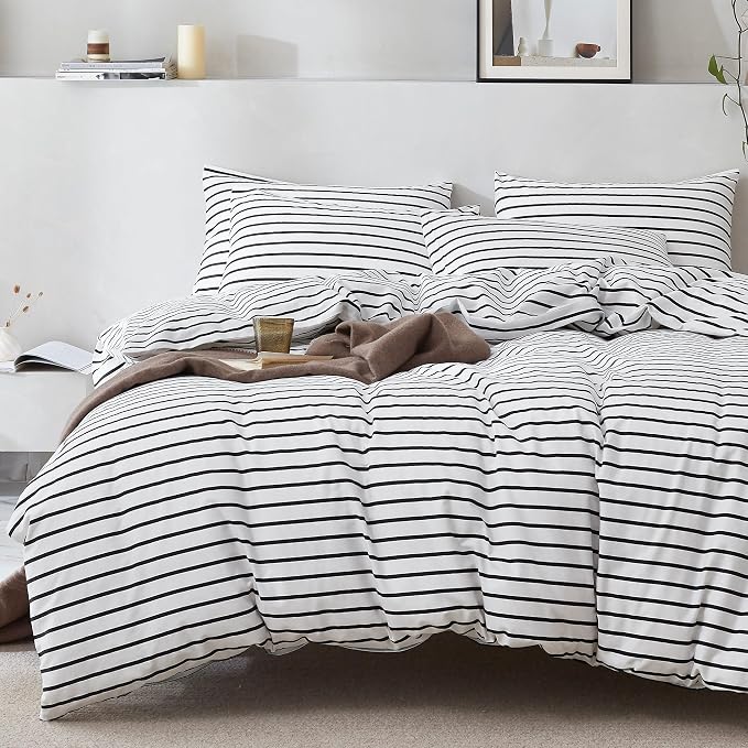 JELLYMONI 100% Natural Cotton 3pcs Striped Duvet Cover Sets, by JELLYMONI