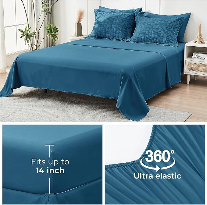 HYMOKEGE Teal Twin Comforter Set Seersucker 5 Pieces, All Season Luxury Bed in - Image 6