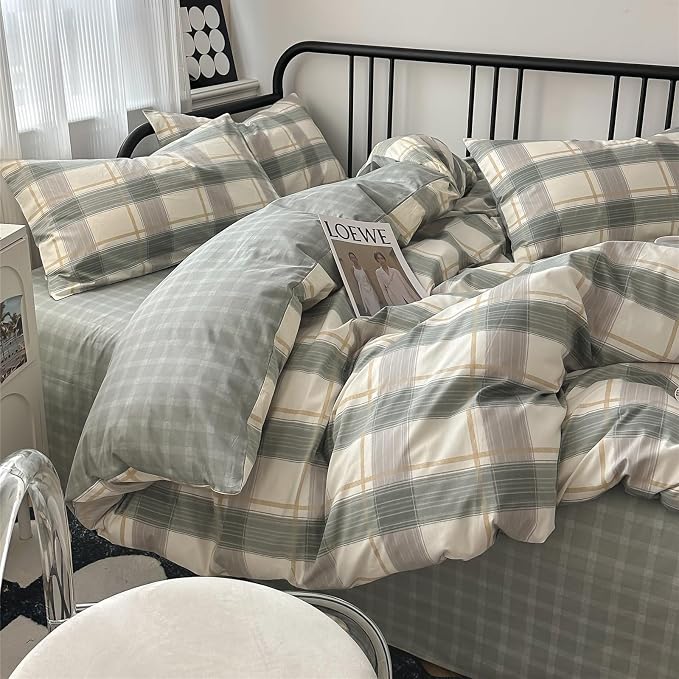 mixinni Green Grid Duvet Cover Set Twin - Image 6