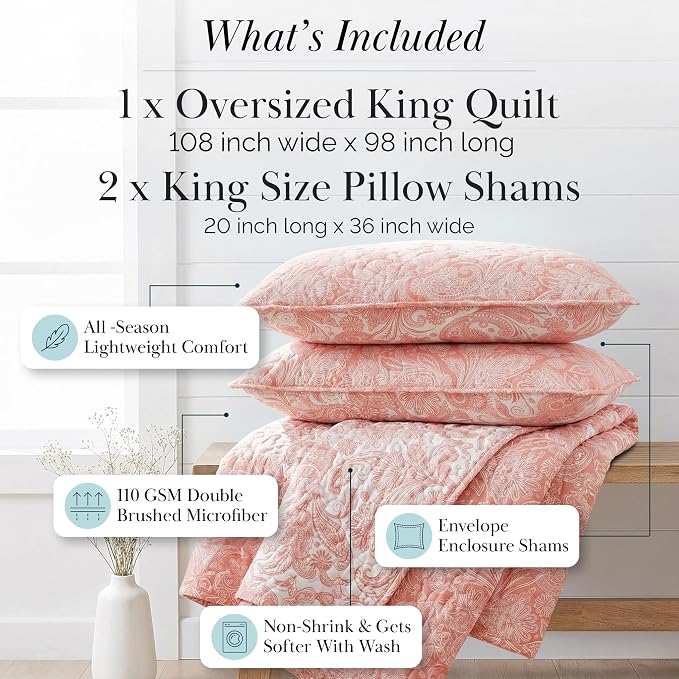 Southshore Fine Living, Inc. Paisley Quilt Set King/California Size, Light - Image 2