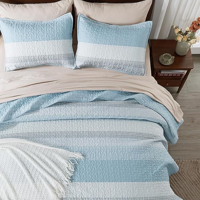 Andency King Size Quilt Set Aqua Blue, 3 Pieces Summer Ultra Soft Lightweight - Image 8