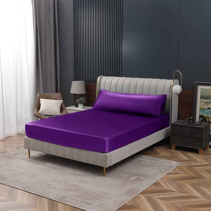 Homiest Purple Satin Fitted Sheet King Size, Deep Pocket, Luxury & Ultra Soft - Image 7