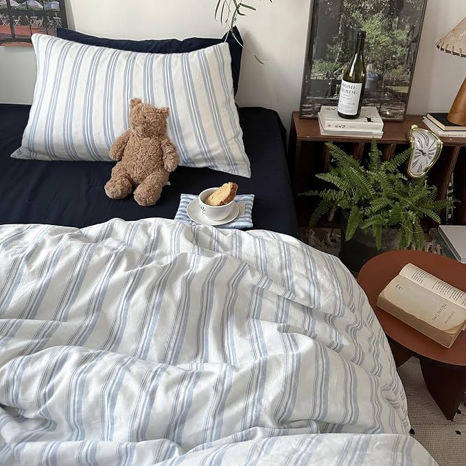 mixinni Vintage Blue & White Striped Duvet Cover Set - Image 6