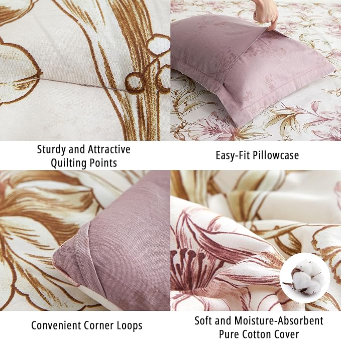 LEMIROE Floral Cotton Comforter King Size 3Pcs - Image 5