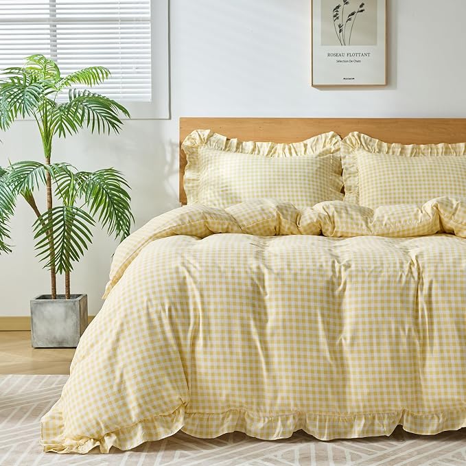 Gingham Duvet Cover Twin Size, 2 Pieces Soft Breathable Microfiber Plaid by Kisswish