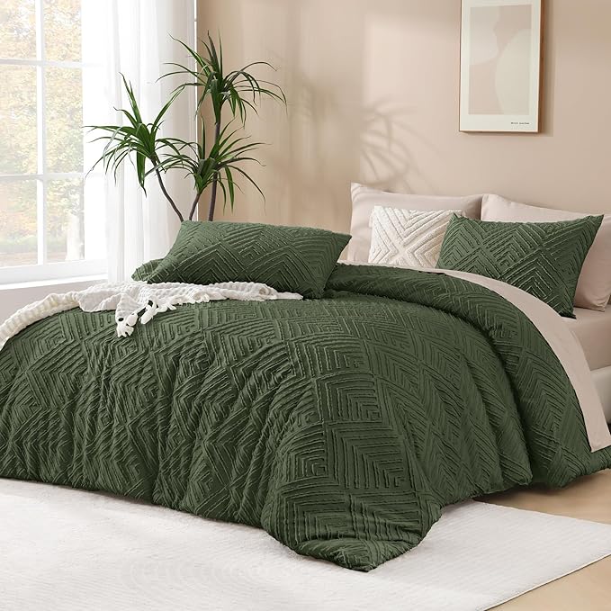 Andency Dark Olive Green Comforter Set Queen Size, Lightweight Fluffy Boho Men by Andency