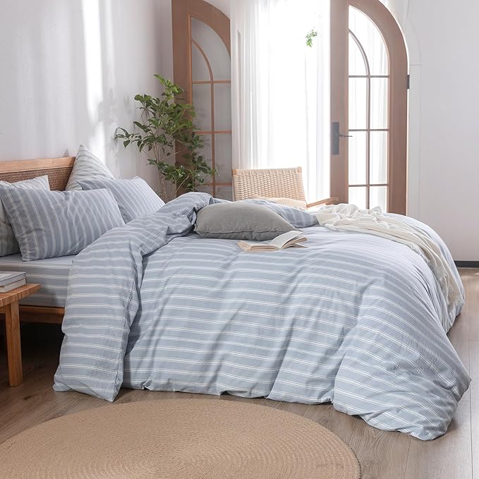 BESTOUCH Duvet Cover Set 100% Washed Cotton Linen Feel Super Soft Comfortable - Image 3