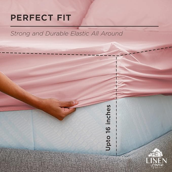 Linen Home 100% Cotton Percale Weave Fitted Sheet, Full Size, English Rose - Image 3