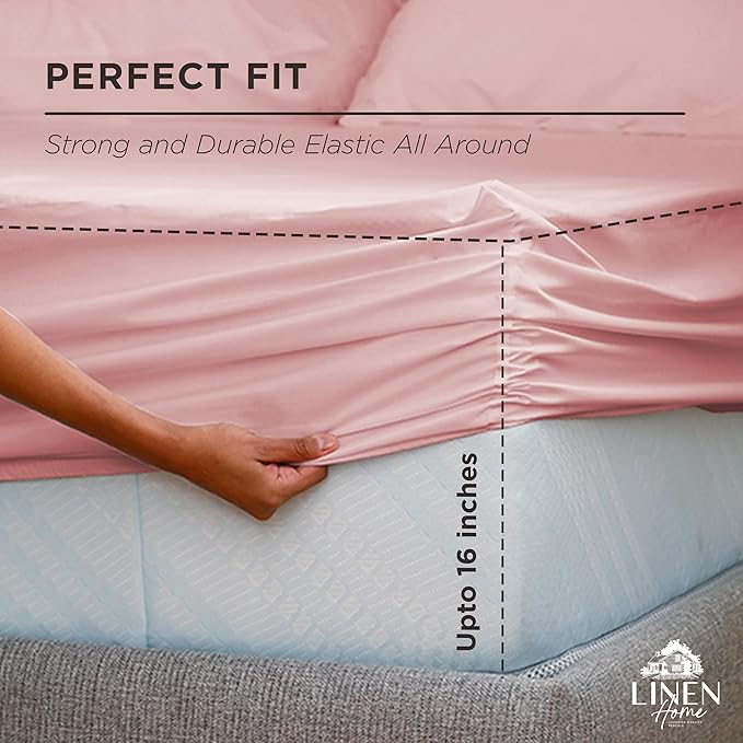Linen Home 100% Cotton Percale Weave Fitted Sheet, King Size, English Rose - Image 3