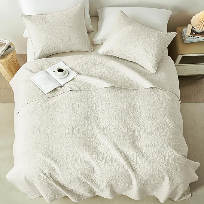 akkialla Full/Queen Quilt Set, Cream Lightweight Bedspread - Image 4