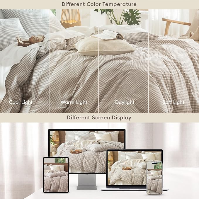 MooMee Gingham Duvet Cover Set 100% Washed Cotton Linen Like Textured - Image 7