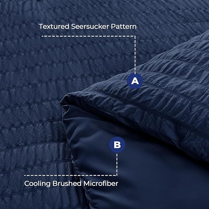 HYMOKEGE Navy Blue King Size Comforter Set Seersucker 7 Pieces, All Season - Image 5