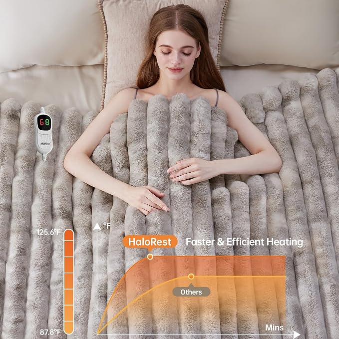 Heated Throw Blanket, Faux Fur Cozy Heating Blanket - Image 4