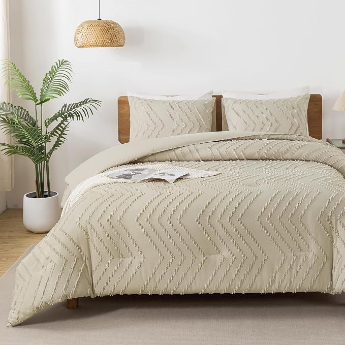 Andency Light Khaki California King Comforter Set, Boho Cal King Soft Warm - Image 2