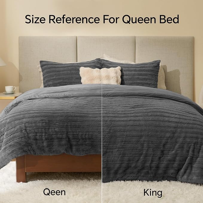 BEDELITE Fleece Queen Comforter Set -Super Soft & Warm Fluffy Grey Faux Fur - Image 6