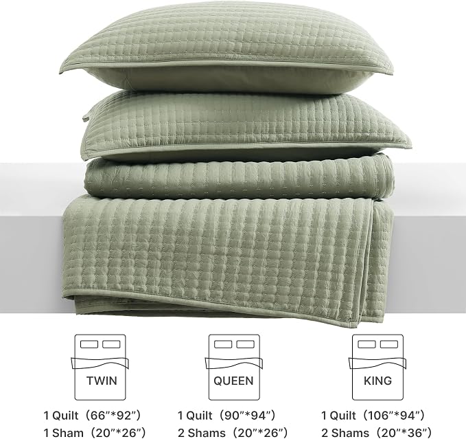 WRENSONGE Queen Quilt-3 Pieces Lightweight Bedspreads Sage Green Queen Size - Image 9