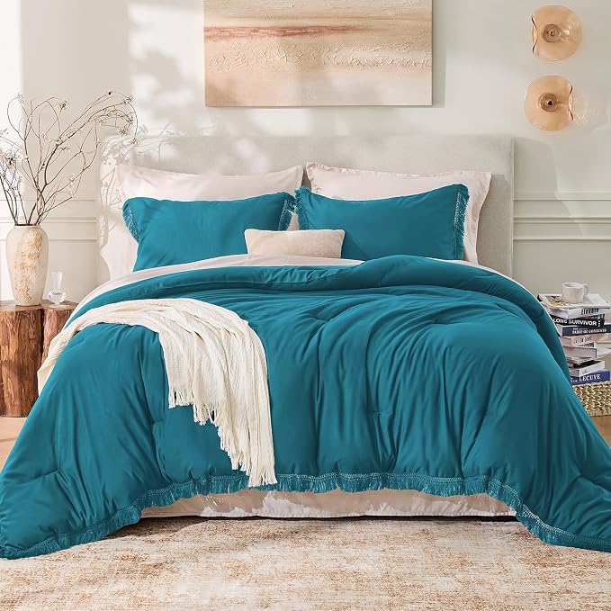 Andency Turquoise Comforter Set Full Size, 3 Pieces Boho Teal Tassel - Image 2