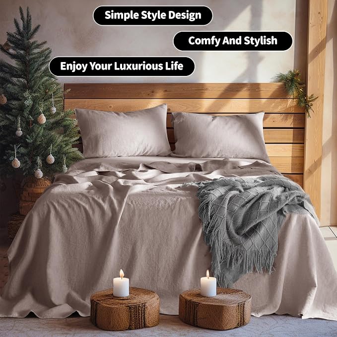 LBRO2M 100% Pure Linen Sheet Set Deep Pocket Up to 16" Bed Sheets Sets - Image 6