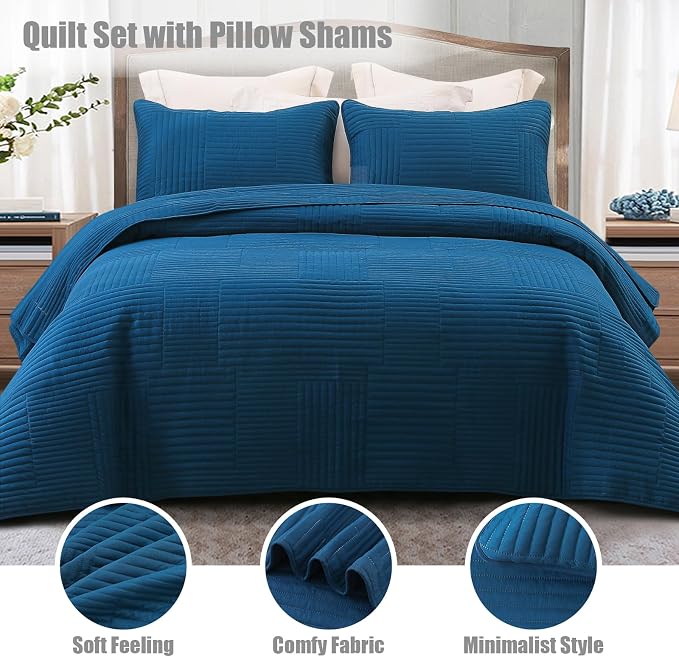Whale Flotilla Ultra Soft Twin Quilt Bedding Set, Lightweight Fall Blue Quilts - Image 2