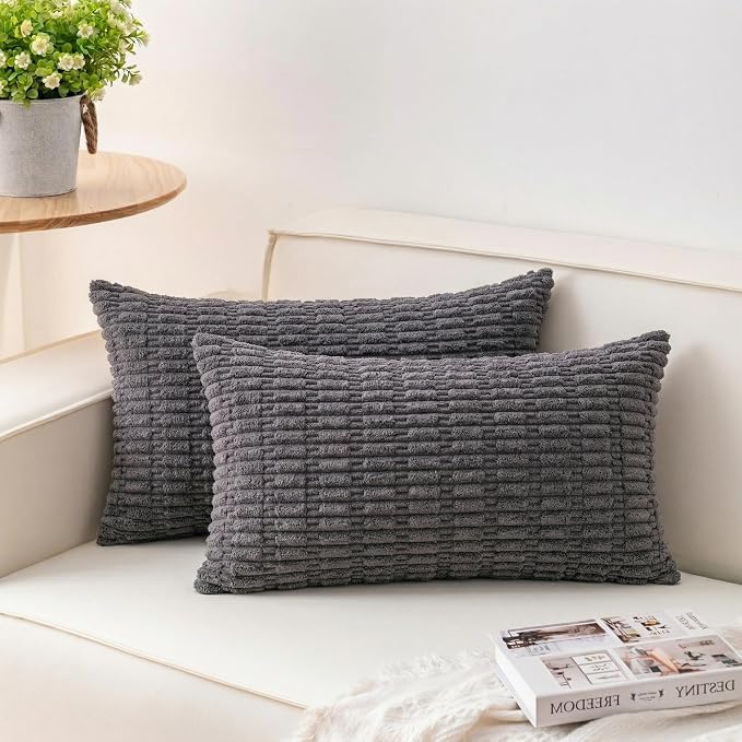 Aegero Pack of 2 Corduroy Decorative Throw Pillow Covers 12x24 Inch Soft by Unknown