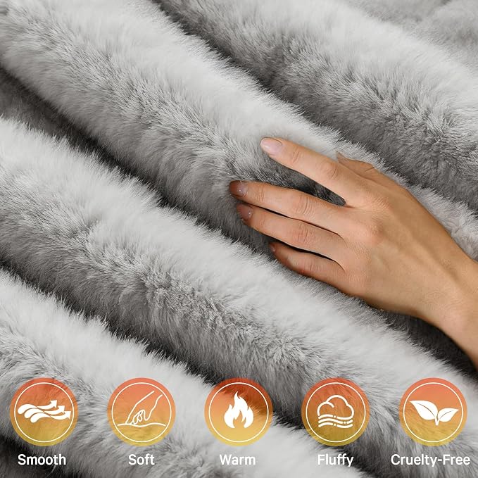 Heated Electric Blanket Throw, Octrot 50"X60" Faux Fur Heating Blanket Luxury - Image 3