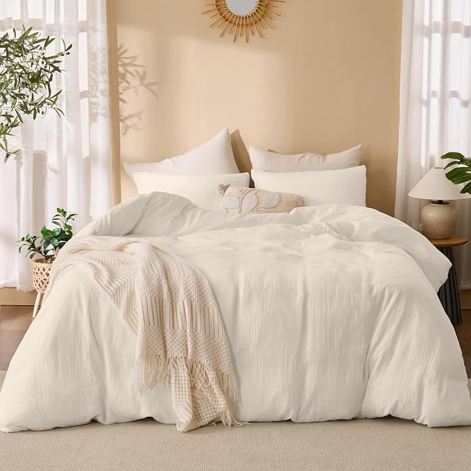 Ivory White Duvet Cover Queen Size, 100% Sandwashed Cotton Soft Queen Duvet - Image 7