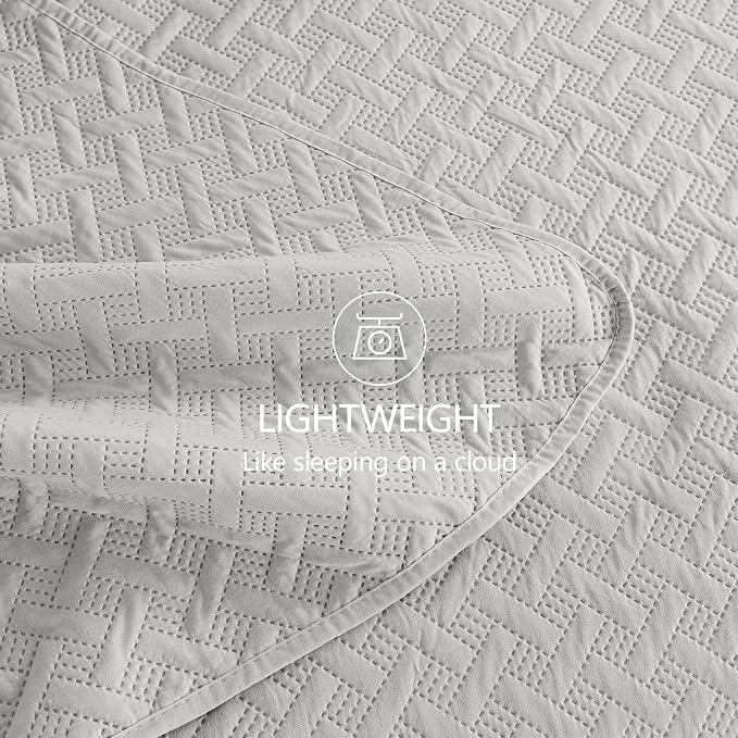 FLYMME Light Grey Twin Quilt Bedding Set Thin Lightweight Bedspreads, Soft - Image 6