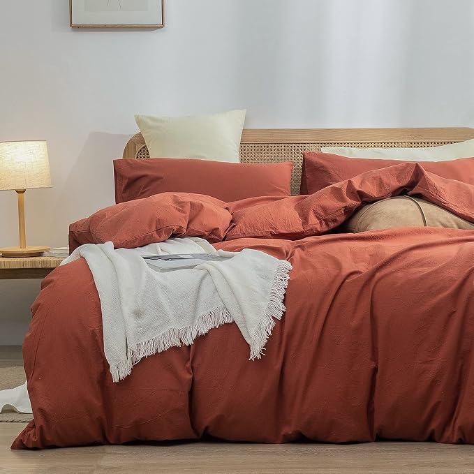 BESTOUCH Duvet Cover Set 100% Washed Cotton Linen Feel Super Soft Comfortable by BESTOUCH