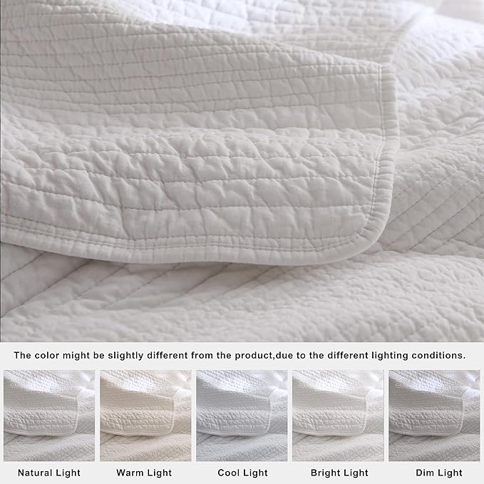 palassio Striped White 100% Cotton Quilt California Cal King Size Bedding Sets - Image 6