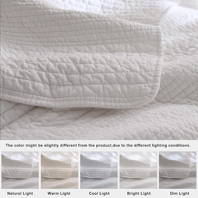 palassio Striped White 100% Cotton Quilt King Size Bedding Sets, Lightweight - Image 6