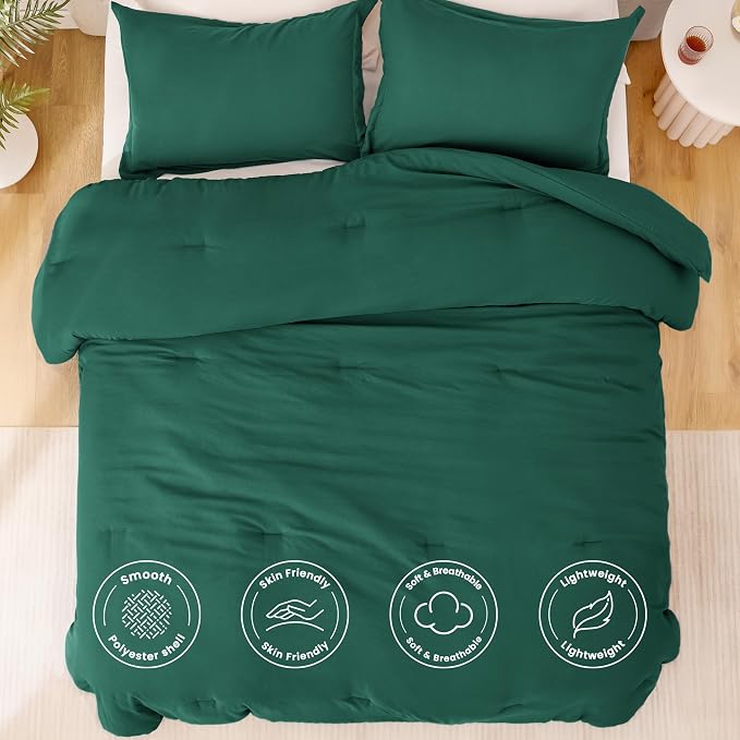 Love's cabin Dark Green Full Comforter Set, 3-Piece Prewashed Bed Set - Image 3
