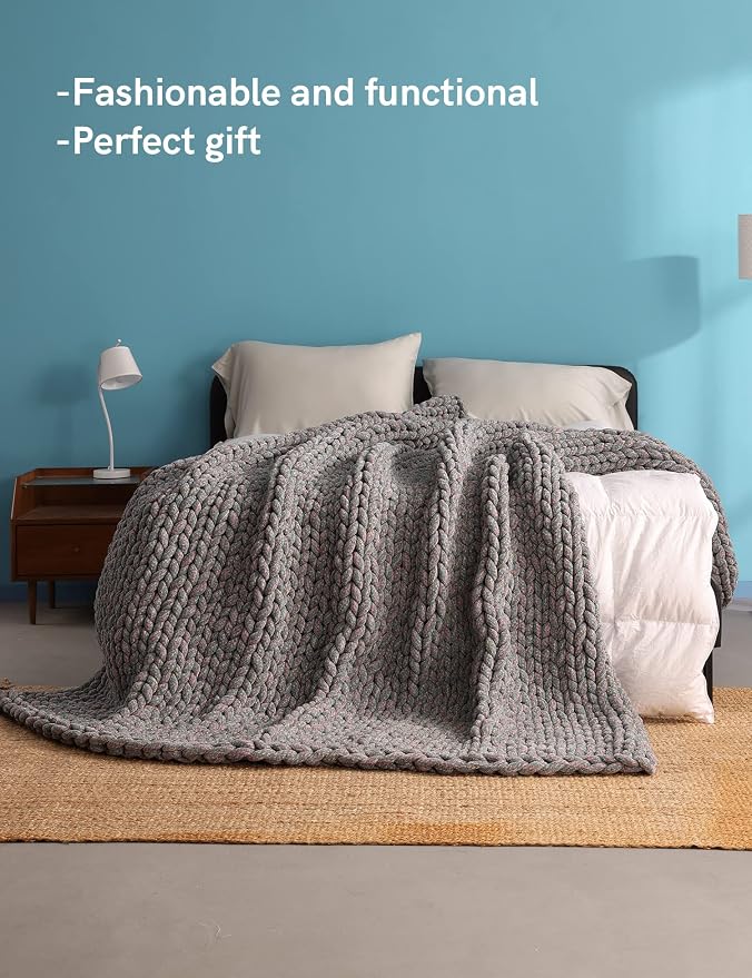YnM Chenille Weighted Blanket, Handmade Chunky Knitted Design, Soft and Cozy - Image 4