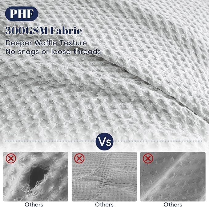 PHF Waffle Weave Duvet Cover Set Queen Size, No Snagging Ultra Soft Luxury - Image 3