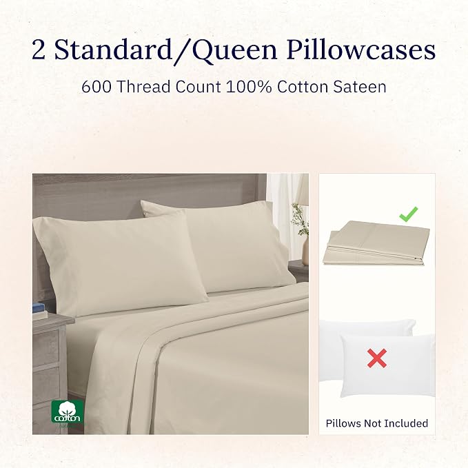 California Design DenPillow Cases Standard Size Set of 2-600 Thread Count Sateen - Image 4