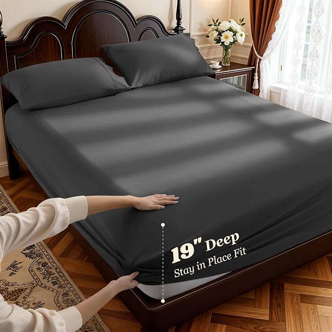 LBRO2M 100% Cotton Sheets Set Deep Pocket 19", 1000 Thread Count Queen Size 4 - Image 2