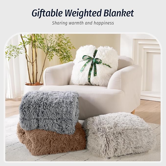 Wemore Shaggy Long Fur Faux Fur Weighted Blanket, Cozy and Fluffy Plush Sherpa - Image 5