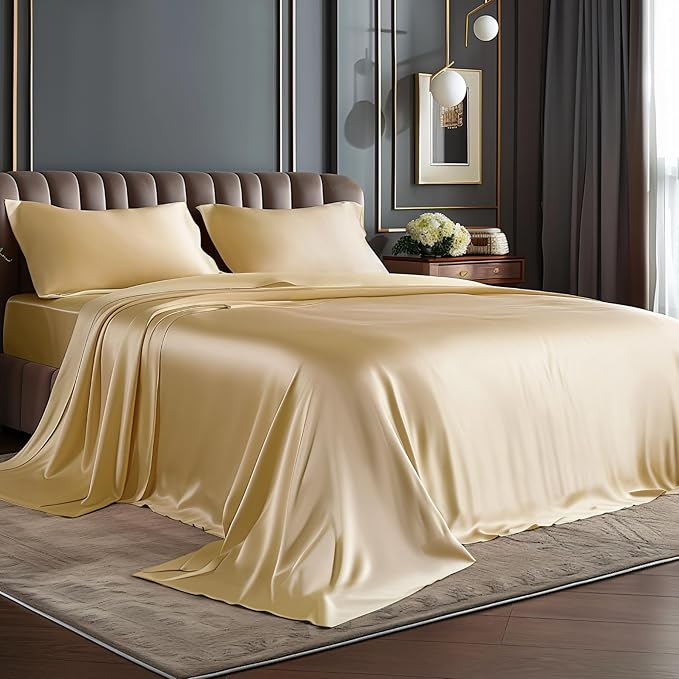 BEDELITE California King Sheets Set, Luxury Soft Champagne Satin Sheets by BEDELITE