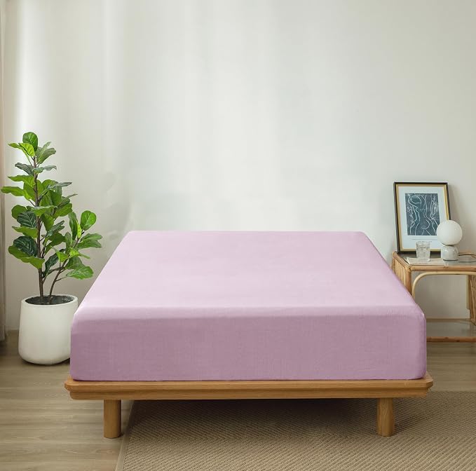MooMee Fitted Bottom Sheet Only 100% Washed Cotton Linen Like Textured - Image 3