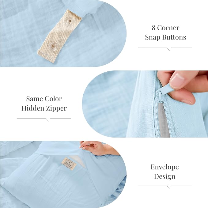 Blue Duvet Cover King, 100% Sandwashed Cotton Soft King Size Duvet Cover Set 3 - Image 4