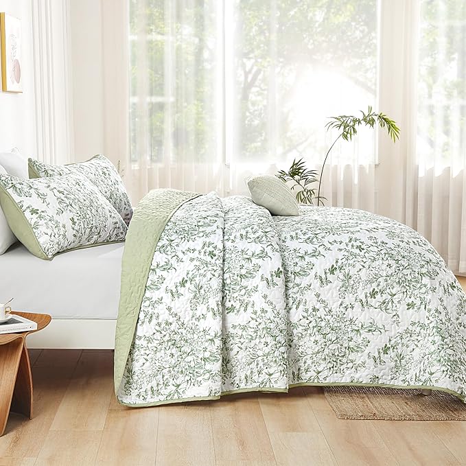 WONGS BEDDING California King Quilt Sets, Sage Green Quilt Bedding Set - Image 3