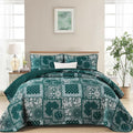 Cottolester Queen Quilt Set 3 Pieces, Emerald Green Patchwork Quilt Set by Cottolester