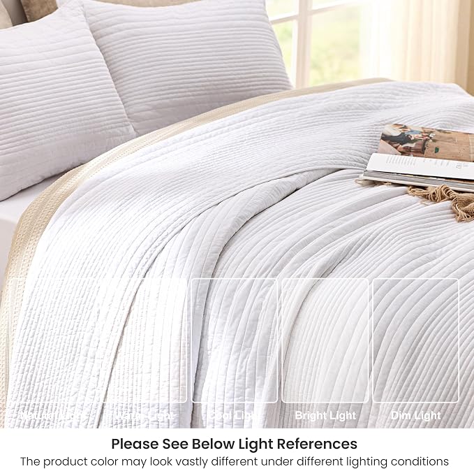 Love's cabin Queen Size Cotton Quilt Set, 100% Cotton Fabric Striped Textured - Image 6